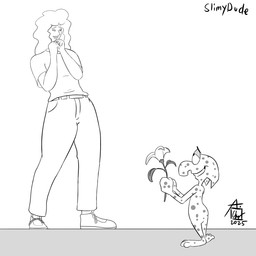 3_toes biped butt casual_nudity clenched_teeth clothed clothed_human clothing duo featureless_butt feet female floating_eyebrows flower half-closed_eyes happy holding_flower holding_object humanoid_feet larger_female larger_human logo looking_at_another looking_down looking_down_at_another looking_up_at_another male markings monobutt narrowed_eyes not_furry nude nude_humanoid open_mouth open_smile plant plantigrade polka_dots proboscis_(anatomy) rear_view simple_background size_difference smaller_humanoid smaller_male smile smiling_at_another spots spotted_body spotted_skin standing teeth toes toothy_grin trunk_(anatomy) white_background the_slimy_dude katie_and_orbie orbie_(katie_and_orbie) polly_(katie_and_orbie) alien human humanoid mammal 1:1 2025 artist_logo dated digital_drawing_(artwork) digital_media_(artwork) greyscale hi_res line_art monochrome signature