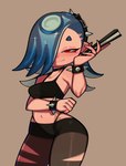 alternative_fashion blue_hair breasts clothed clothing female hair midriff navel pseudo_hair red_eyes simple_background smile solo tentacle_hair tentacles fiinel nintendo splatoon shiver_(splatoon) animal_humanoid cephalopod cephalopod_humanoid humanoid marine marine_humanoid mollusk mollusk_humanoid octarian octoling 2023 hi_res