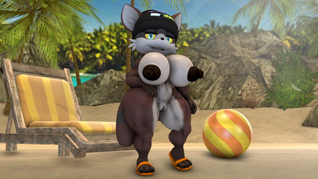 3_toes anthro ball beach beach_ball beach_chair beanie bedroom_eyes big_breasts big_butt breasts butt claws clothing crossgender feet female footwear genitals hand_on_hip hat headgear headwear inflatable looking_at_viewer mtf_crossgender narrowed_eyes sandals sea seductive shoes shortstack shortstack_female smile smiling_at_viewer solo thick_thighs toe_claws toes vulva water wide_hips sonico4ever diag34_(modeler) sega sonic_the_hedgehog_(series) bytes_(whooofly) fan_character mammal procyonid raccoon 16:9 3d_(artwork) digital_media_(artwork) hi_res widescreen