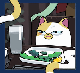 ambiguous_gender chair clothed clothing container cup duo feral food fruit fur furniture glass glass_container glass_cup lemon on_model plant plate table toony white_body white_fur discount-supervillain adventure_time cartoon_network fionna_and_cake fionna_and_cake_(franchise) woman_yelling_at_a_cat cake_the_cat huntress_wizard domestic_cat felid feline felis human mammal alpha_channel digital_media_(artwork) meme