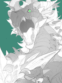 ambiguous_gender claws countershade_neck countershade_scales countershading dark_body dark_scales facial_horn fangs feral green_background green_eyes hair head_horn horn light_body light_scales looking_at_viewer mouth_shot multi_horn neck_spikes open_mouth pupils scales simple_background slit_pupils snout solo teeth tongue_showing white_sclera chiayeeee mythology dragon mythological_creature mythological_scalie scalie 2023 absurd_res bust_portrait digital_drawing_(artwork) digital_media_(artwork) hi_res portrait