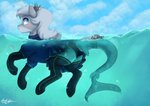 blush clothed clothed_feral clothing dress equid equine female feral footwear gloves grey_body hair handwear highlights_(coloring) horse hybrid mammal partially_submerged pony pucksterv quadruped shark_tail smile socks solo underwear