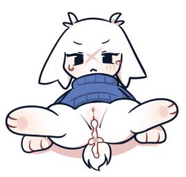 after_sex after_vaginal anthro anus black_eyes blue_clothing blue_sweater blue_topwear blush blush_lines bodily_fluids bottomless bottomless_anthro bottomless_female clitoris clothed clothing cum cum_from_vagina cum_in_vagina cum_inside cum_on_tail eyelashes facial_scar female female_anthro floppy_ears fur genital_fluids genitals glistening glistening_genitalia glistening_vulva half-closed_eyes humanoid_genitalia humanoid_vulva leaking_cum lop_ears mouth_closed narrowed_eyes pawpads pink_blush pink_pawpads scar shadow short_tail simple_background sitting solo spread_legs spreading sweat sweater sweater_only tail tears topwear topwear_only vulva white_background white_body white_ears white_fur white_tail x_scar chompubite cave_story sue_sakamoto lagomorph mammal mimiga 2026 digital_media_(artwork)