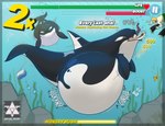 belly big_belly black_body female feral gameplay_mechanics group in_mouth mass_vore oral_vore rock rumbling_stomach scuba_gear seaweed text underwater vore water white_belly white_body sentinelwinder yamie cetacean dolphin human mammal marine oceanic_dolphin orca toothed_whale 2023 english_text