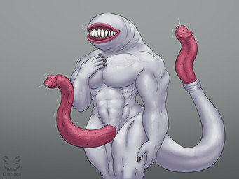 animal_genitalia anthro anthrofied bodily_fluids fangs genital_fluids genitals grin humanoid_genitalia humanoid_penis lips long_penis male multi_genitalia multi_penis muscular muscular_male nubbed_penis penis pose precum precum_squirt precum_string prehensile_penis red_lips red_penis sheath smile solo tail tail_genitals tail_penis teeth thick_tail unusual_anatomy unusual_genitalia_placement unusual_penis_placement unusual_tail vein veiny_body veiny_penis white_body corinoch_(artist) capcom monster_hunter flying_wyvern khezu 4:3 hi_res pinup