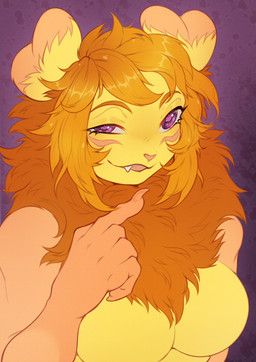 anthro blonde_hair breasts claws doru ear_tuft fangs female flirting fur hair looking_at_viewer medium_breasts multicolored_body multicolored_fur nails neck_tuft nude open_mouth open_smile orange_body orange_fur pink_eyes purple_background purple_eyes simple_background smile smiling_at_viewer solo teeth tongue tuft tufted_fur two_color_fur two_tone_body two_tone_fur yellow_body yellow_fur dcayorcus dorukolorukalai digital_media_(artwork) flat_colors hi_res portrait