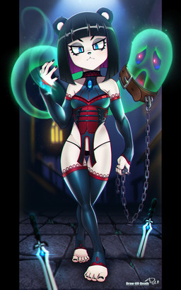 5_fingers 5_toes anthro armwear barefoot black_hair black_nails blue_eyes breasts chain choker clothed clothing collar colored_nails corset duo elbow_gloves feet female fingerless_gloves fingers frown fur gloves hair handwear holding_object humanoid_feet jewelry legwear lingerie looking_at_viewer melee_weapon nails necklace plantigrade short_hair skimpy solo_focus standing sword thigh_highs thong toeless_legwear toes topwear translucent translucent_body underwear weapon white_body white_fur draw-till-death_(artist) gingiis bear ghost giant_panda mammal spirit 2018 digital_media_(artwork) hi_res