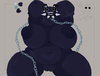 anthro areola belly big_areola big_belly big_breasts big_nipples big_penis black_body bound breasts chain chained collar duo female genitals huge_areola huge_belly huge_breasts huge_hips huge_nipples huge_thighs male male/female nipples penis smile spiked_collar spikes thick_thighs vulva wide_hips emobunny mario_bros nintendo gigi_(thecoatl034) chain_chomp absurd_res hi_res meme