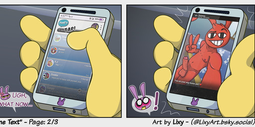 2_panel_comic ambiguous_gender annoyed anthro balls bedroom blush cellphone clothing electronics erection eyebrows female foreskin fur genitals gesture hand_gesture handwear male mask navel nipples nude nude_anthro outside penis phone purple_body purple_fur raised_eyebrow red_body red_fur road selfie sidewalk smartphone smile smirk solo speech_bubble surprised text text_message unretracted_foreskin v_sign vein veiny_penis wide_eyed lixy_art glitch_productions the_amazing_digital_circus evil_jax_(tadc) gangle_(tadc) jax_(tadc) pomni_(tadc) thomas_(xploshi) zooble_(tadc) animal_humanoid animate_inanimate humanoid lagomorph lagomorph_humanoid leporid living_mask living_toy mammal mammal_humanoid rabbit 2026 absurd_res comic digital_media_(artwork) english_text hi_res nonbinary_(lore)