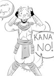 anthro arm_wraps head_spikes leg_wrap ligma male panicking patchwork_clothing scarf solo speech_bubble spiked_tail spikes spikes_(anatomy) tail wraps tomasyri charrak_(golddrake) kana_(golddrake) kobold hi_res monochrome