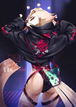 anthro bag bodysuit butt claws clothing cyberpunk ear_piercing feathers female hair jacket looking_back piercing rear_view red_eyes satchel short_hair skinsuit solo tail tail_feathers tight_clothing topwear white_body white_feathers liloli_(artist) cd_projekt_red cyberpunk_2077 hellaverse the_lesser_key_of_solomon vilhelmina avian bird owl owl_demon