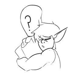 cuddling duo eyes_closed female hug humanoid_pointy_ears male male/female not_furry open_mouth pointy_ears simple_background white_background trinket_(artist) anon trinket_(character) goblin human humanoid mammal 1:1 digital_media_(artwork) low_res monochrome