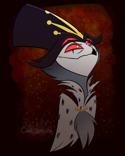 4_eyes anthro beak chest_tuft clothing feathers headgear headwear male mouth_closed multi_eye red_eyes smile smirk solo tuft atimon hellaverse helluva_boss stolas_(helluva_boss) avian demon 2025 4:5 bust_portrait hi_res portrait signature