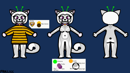 :3 antennae_(anatomy) anthro bee_costume belly bottomless breasts butt clothed clothing collar color_swatch ear_tuft eyelashes eyelashes_through_hair featureless_breasts featureless_crotch female fur fur_markings hair heart_pattern lgbt_pride markings navel nude oversized_clothing oversized_topwear paws pride_colors progress_pride_colors purple_eyes simple_background solo sweater sweater_only tail text topwear topwear_only translucent translucent_hair transparent_background tuft white_body white_fur white_hair frollicc frolic_(frollicc) felid mammal 16:9 4k absurd_res alpha_channel english_text hi_res model_sheet widescreen