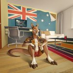 5_fingers anthro australian_flag big_tail blonde_hair bottomwear brown_body brown_eyes carpet chair claws clothed clothing electronics fingers flag floor furniture hair inside looking_at_viewer male monitor paws shirt shorts sitting sitting_on_ground smile solo table tail text topwear vape vape_pen kotyami final_fantasy final_fantasy_xv square_enix sunderland_goty kangaroo macropod mammal marsupial red_kangaroo 1:1 2020 digital_media_(artwork) hi_res url