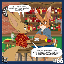 anthro bar blurred_background clothed clothed_anthro clothed_male clothing dialogue duo easter_egg holidays humor inside male male_anthro sitting speech_bubble text ariesartist easter roger_(ariesartist) canid canine fennec_fox fox lagomorph leporid mammal rabbit true_fox absurd_res alpha_channel comic digital_drawing_(artwork) digital_media_(artwork) english_text hi_res