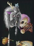 anthro antlers black_background bone bowed_string_instrument brush clothed clothing duo eyebrows facial_hair female feral grey_body grey_hair hair holding_musical_instrument holding_object horn looking_aside male musical_instrument paintbrush palette pink_hair simple_background skeleton string_instrument thick_eyebrows violin boxwari friendship_is_magic hasbro my_little_pony discord_(mlp) fluttershy_(mlp) animated_skeleton chimera draconequus skeleton_horse undead absurd_res digital_media_(artwork) hi_res inspired_by_formal_art pixel_(artwork) signature