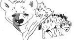 ambiguous_gender duo feral looking_at_viewer simple_background white_background 2n2n hyena mammal spotted_hyena 2018 black_and_white greyscale monochrome sketch