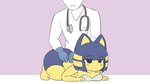 5_fingers anthro big_breasts blush blush_lines bottomwear breasts butt clothing doctor duo examination female fingers fur gloves handwear lying male medical_examination medical_instrument on_front patient scientific_instrument shorts stethoscope veterinarian yellow_body yellow_fur dangoheart animal_crossing nintendo ankha_(animal_crossing) domestic_cat felid feline felis human mammal 16:9 2023 hi_res widescreen