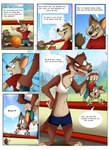 2024 4_fingers angry anthro ball basketball_(ball) basketball_court bottomwear brown_body brown_fur canid canine canis cheek_tuft clothed clothing comic coyote day detailed_background dialogue disney duke_weaselton duo duo_focus english_text facial_tuft fairytalesartist fingers fur group hi_res holding_another inside looking_at_another macro macro_anthro male mammal multicolored_body multicolored_fur multicolored_tail mustelid musteline pivoted_ears red_eyes sad shirt shocked shorts smile speech_bubble surprise surprised_expression tail tank_top teeth text topwear true_musteline tuft weasel zootopia