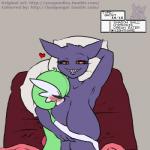 big_breasts blush breast_squish breasts duo female femboy grin hand_behind_head heart_symbol hug huge_breasts male orange_eyes smile squish text snugundies third-party_edit nintendo pokemon faelyn_(snugundies) gardevoir generation_1_pokemon generation_3_pokemon gengar mammal pokemon_(species) 1:1 english_text low_res