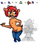 5_fingers anthro bottomwear bottomwear_down breasts clothed clothing denim denim_bottomwear denim_clothing duo exhibitionism female fingers fur gameplay_mechanics hair jeans male nipples orange_body orange_fur pants pants_down partially_clothed playstation_button_symbol question_mark red_hair rhythm_game shocked simple_background small_breasts tongue tongue_out topless white_background mrplow34 parappa_the_rapper sony_corporation sony_interactive_entertainment um_jammer_lammy chop_chop_master_onion lammy_lamb parappa bovid canid canine canis caprine deer domestic_dog mammal sheep aliasing digital_media_(artwork)