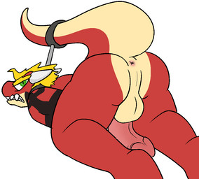 angry anthro anus backsack balls bdsm biped blonde_hair blush bondage bound butt genitals hair half-erect humanoid_genitalia humanoid_penis humiliation male muscular muscular_anthro muscular_male non-mammal_balls nude penis perineum raised_tail solo submissive submissive_male tail tattoo teeth trout_(artist) monster_(game) mythology delga dragon mythological_creature mythological_scalie scalie 2016 aliasing digital_media_(artwork)
