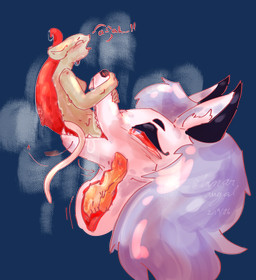 anthro bodily_fluids canon_x_oc duo fangs female female/female long_tongue moan red_eyes saliva size_difference steamy_breath swallowing tail tail_motion tailwag teeth tongue vore willing_prey x-ray_view lunar_angel hellaverse helluva_boss loona_(helluva_boss) canid canine canis mammal mouse murid murine rodent wolf absurd_res alpha_channel hi_res