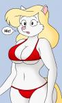 anthro big_breasts bikini bouncing_breasts breasts cleavage clothed clothing eyebrows eyelashes female fur hiccuping jiggling midriff navel pink_nose solo swimwear two-piece_swimsuit white_body white_fur wide_hips lordstormcaller animaniacs warner_brothers minerva_mink mammal mink mustelid musteline true_musteline 2d_animation animated motion_tweening short_playtime