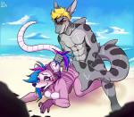 anthro beach breast_squish breasts duo female lying male male/female medium_breasts on_front seaside squish undercut dragonlopa kanti american_opossum fish mammal marine marsupial shark otto_(disambiguation) 2019 hi_res