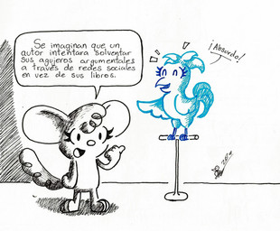 anthro dialogue duo female humor internet laugh nude simple_background text young young_anthro mr_harinezumi elentari_(el_senor_erizo) twitter_bird avian chinchilla chinchillid mammal rodent hi_res meme spanish_text translated