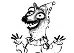 anthro clothed clothing clown costume creepy fangs hat headgear headwear male nightmare_fuel open_mouth party_hat pierrot_costume raised_arm sharp_teeth simple_background smile solo teeth white_background wide_eyed inkyfrog disney pack_street zootopia fan_character ozzy_(weaver) hyena mammal striped_hyena 2016 black_and_white digital_media_(artwork) monochrome