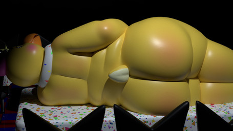 anthro beak bib big_butt butt chair female furniture looking_back lying nude on_side overweight overweight_anthro overweight_female rear_view solo table tail wide_hips yellow_body sesame_bun five_nights_at_freddy's scottgames chica_(fnaf) avian bird chicken galliform phasianid 16:9 3d_(artwork) digital_media_(artwork) hi_res widescreen
