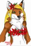 accessory anthro blonde_hair breasts chest_tuft female flower flower_in_hair fur green_eyes hair hair_accessory holidays inner_ear_fluff nude plant simple_background smile solo tuft foxene christmas foxene_(character) canid canine fox mammal 2015 digital_media_(artwork) half-length_portrait hi_res portrait