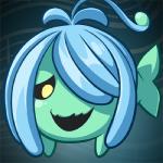 black_sclera blue_hair female feral hair hair_over_eye one_eye_obstructed open_mouth smile solo cubewatermelon undertale undertale_(series) shyren fish marine 1:1 icon low_res