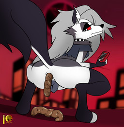 animal_genitalia animal_vulva anthro anus bottomless canine_genitalia canine_vulva cellphone clothed clothing crouching electronics feces female female_pooping genitals hell looking_back on_model phone pooping raised_tail rear_view scatplay smartphone solo tail vulva moon_pearl succubi_samus hellaverse helluva_boss mythology loona_(helluva_boss) canid canid_demon canine demon hellhound mammal mythological_canine mythological_creature hi_res