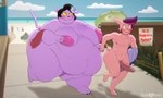 anthro areola background_crowd balls beach big_breasts big_penis blush breasts duo embarrassed erection female genitals grass hair hand_holding male morbidly_obese morbidly_obese_female navel nipples nude nude_anthro nude_female nude_male obese obese_female overweight overweight_female penis plant running seaside sign tail towel umbrella safarimomarts_(crocogator) nintendo pokemon undertale_(series) catty_(undertale) jess_(capdocks) chespin domestic_cat felid feline felis generation_6_pokemon mammal pokemon_(species) hi_res