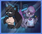 anthro clothing duo female male male/female shirt text text_on_clothing text_on_shirt text_on_t-shirt text_on_topwear topwear subway_footlong aurora_(lufty) canid canine canis domestic_cat domestic_dog felid feline felis humanoid mammal english_text hi_res