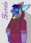 anthro bell bell_collar breadstoat_(artist) canid canine clothing collar fox hi_res hoodie machine male mammal protogen skittle skittle_(character) solo topwear