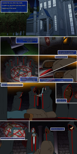 bound clothing cult dark_fantasy fantasy group human_sacrifice knife occultism pentagram_circle robe sacrifice text last69skulls undeadkitty13 becoming_grace_(comic) firedrive24 human mammal absurd_res comic digital_media_(artwork) english_text hi_res