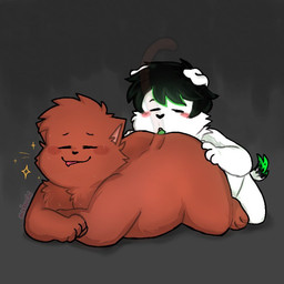 anal anthro belly blush brown_body brown_fur butt chibi duo eyes_closed fur male male/male oral overweight overweight_male rimming sex simple_background tongue tongue_out white_body white_fur shyybuchi cookie_(shyybuchi) canid canine canis domestic_cat domestic_dog felid feline felis mammal 1:1 2020