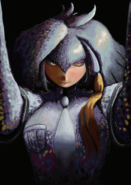 bow_tie clothing eyelashes feathers grey_body grey_bow_tie grey_clothing grey_feathers grey_hair grey_sclera hair looking_at_viewer solo tan_body tan_skin yellow_eyes halfbaked-hope kemono_friends shoebill_(kemono_friends) animal_humanoid avian avian_humanoid bird bird_humanoid humanoid pelecaniform pelecaniform_humanoid shoebill_humanoid 2026 absurd_res bust_portrait hi_res portrait