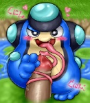 aliasing armless blush bodily_fluids box_xod digital_media_(artwork) duo erection generation_5_pokemon genitals heart_symbol human interspecies japanese_text licking long_tongue looking_at_viewer low_res male mammal nintendo on_one_leg open_mouth oral outside palpitoad penile penis penis_lick pokemon pokemon_(species) pokephilia saliva sex size_difference standing swamp text tongue tongue_out tonguejob