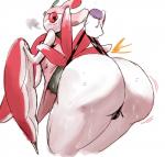 anthro big_butt blush bodily_fluids breath butt clothing clothing_pull disembodied_hand duo female heart_eyes heart_symbol huge_butt panties panty_pull pink_eyes simple_background solo_focus sweat underwear underwear_pull wedgie white_background redfred nintendo pokemon generation_7_pokemon lurantis pokemon_(species) 2016 hi_res