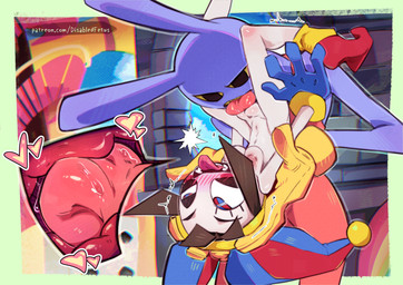 black_eyes blush blush_lines brown_hair close-up clothing cunnilingus duo eye_roll female fool's_hat gloves hair handwear hat headgear headwear inside male male/female midair open_mouth oral purple_body purple_skin rabbit_ears red_clothing sex short_hair text tongue tongue_out tremble_spikes vaginal yellow_clothing yellow_gloves yellow_handwear yellow_sclera disabledfetus glitch_productions the_amazing_digital_circus jax_(tadc) pomni_(tadc) animal_humanoid human humanoid lagomorph lagomorph_humanoid leporid_humanoid mammal mammal_humanoid rabbit_humanoid 2024 hi_res url