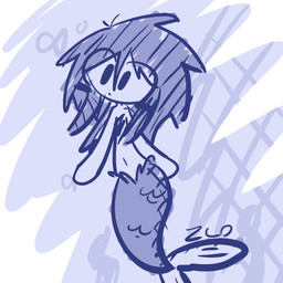bangs blue_body blue_eyes blue_hair blue_line_art blue_scales blue_skin blue_tail_fin eye_through_hair featureless_arms featureless_crotch female fin flat_chested hair long_hair messy_hair mouth_closed multicolored_body navel noseless nude nude_female nude_humanoid scales simple_background solo split_form tail tail_fin translucent translucent_hair two_tone_body zakinodo aquatic humanoid merfolk 1:1 2022 absurd_res blue_theme colored_line_art digital_drawing_(artwork) digital_media_(artwork) hi_res signature