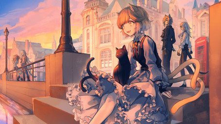 2_tails baroque_architecture black_body black_fur blonde_hair breasts building city clothing cloud day dress female feral fur gothic_architecture group hair lamp male multi_tail outside phone_booth short_hair sitting smile stairs street_lamp tail urban white_hair shantianajiang arknights hypergryph studio_montagne indra_(arknights) miss_christine_(arknights) mousse_(arknights) phantom_(arknights) shalem_(arknights) siege_(arknights) animal_humanoid cat_humanoid domestic_cat felid felid_humanoid feline feline_humanoid felis humanoid mammal mammal_humanoid 16:9 2022 4k absurd_res hi_res widescreen