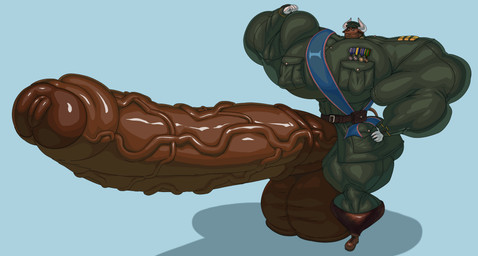 animal_genitalia animal_penis anthro balls biceps big_balls big_muscles big_pecs big_penis blue_background boots brown_balls brown_body brown_fur brown_penis clothed clothing equine_genitalia equine_penis eyebrows footwear foreskin fur genitals glans gloves green_uniform handwear hat hat_only headgear headgear_only headwear headwear_only huge_balls huge_muscles huge_pecs huge_penis humanoid_genitalia humanoid_penis hybrid_genitalia hybrid_penis hyper hyper_balls hyper_genitalia hyper_muscles hyper_pecs hyper_penis king looking_at_viewer male masculinity military_uniform mostly_nude muscular muscular_anthro muscular_arms muscular_legs muscular_male muscular_thighs nipples partially_clothed pecs penis plantigrade royalty sash shoes simple_background solo thick_arms thick_neck thick_penis uniform uniformed_male vein veiny_penis white_clothing white_gloves white_handwear saltyjaguar danny_duffy bovid bovine cattle mammal absurd_res hi_res