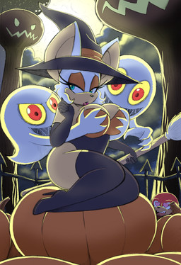 anthro armwear big_breasts boots breast_grab breasts broom cleaning_tool cleavage clothed clothing elbow_gloves female food footwear from_behind_position fruit full_moon gate gloves grope groping_from_behind group hand_on_breast handwear hat headgear headwear heart_eyes heart_symbol high_heeled_boots high_heels legwear male moon night plant pumpkin sex shoes sitting thigh_boots thigh_highs witch_hat omegasunburst sega sonic_the_hedgehog_(series) knuckles_the_echidna rouge_the_bat bat boo_(sonic) ghost mammal spirit absurd_res hi_res