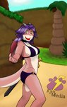 anthro beach bikini breasts choker clothing dragon_wings female hair head_horn horn jewelry looking_at_viewer melee_weapon necklace outside purple_hair seaside short_story side_boob side_view solo spiky_hair swimwear sword tail two-piece_swimsuit weapon kynmedia mythology stardew_valley abigail_(stardew_valley) dragon mythological_creature mythological_scalie scalie hi_res